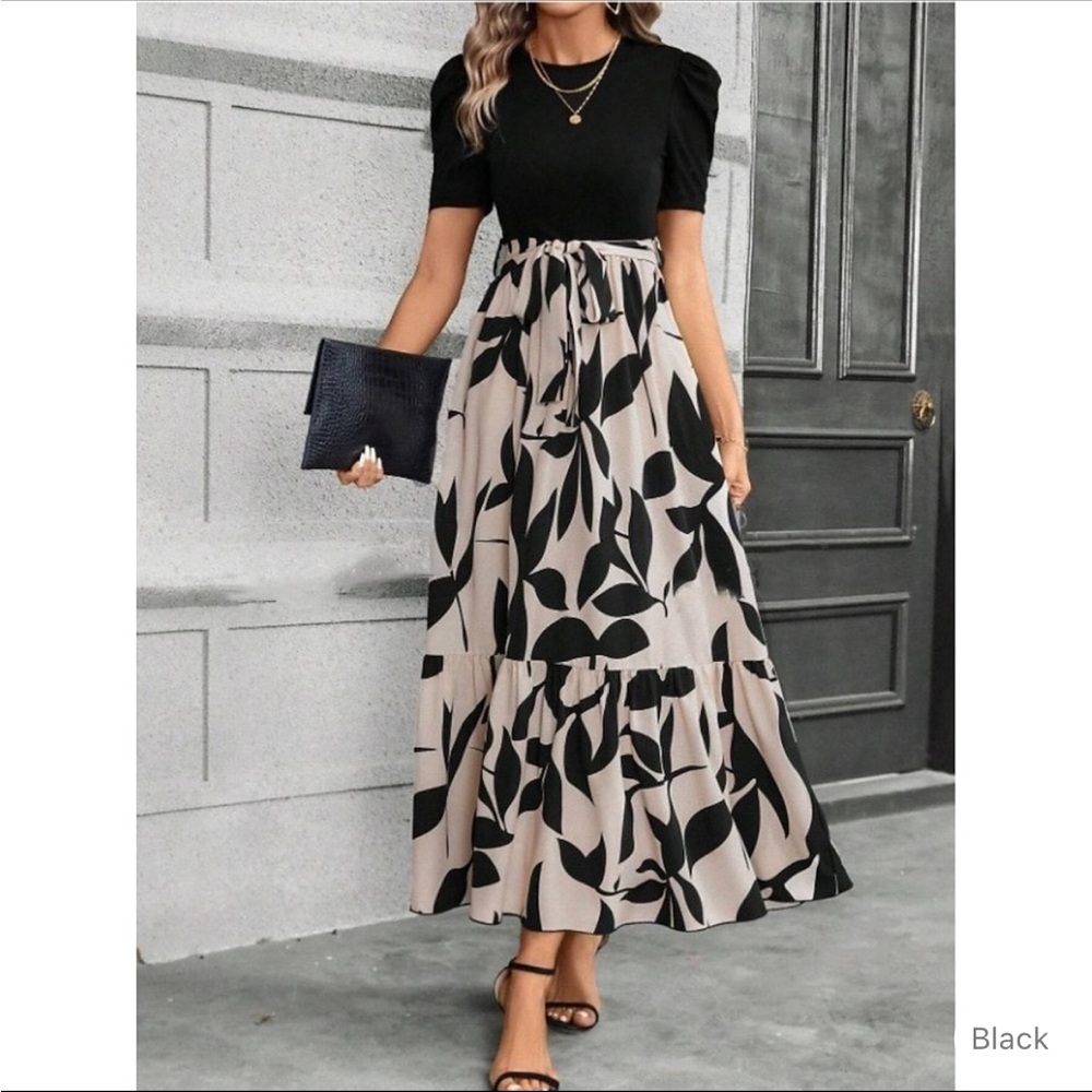 Elegant Black and Cream Maxi Dress